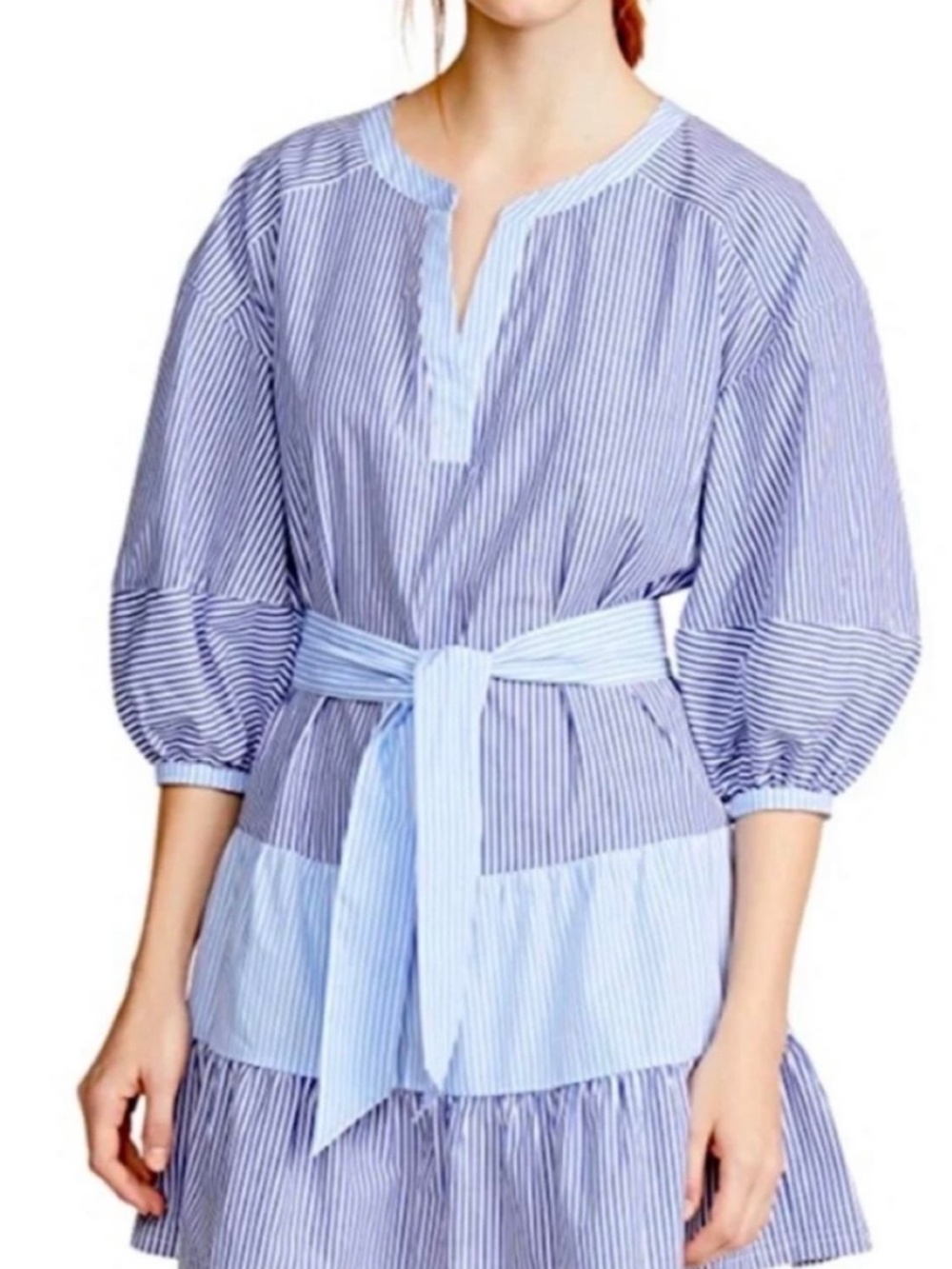 Parker New York Jenna Cotton dress Small Blue White Stripe